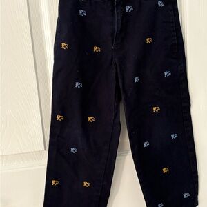 Navy Blue Pants with Embroidered Bulldogs